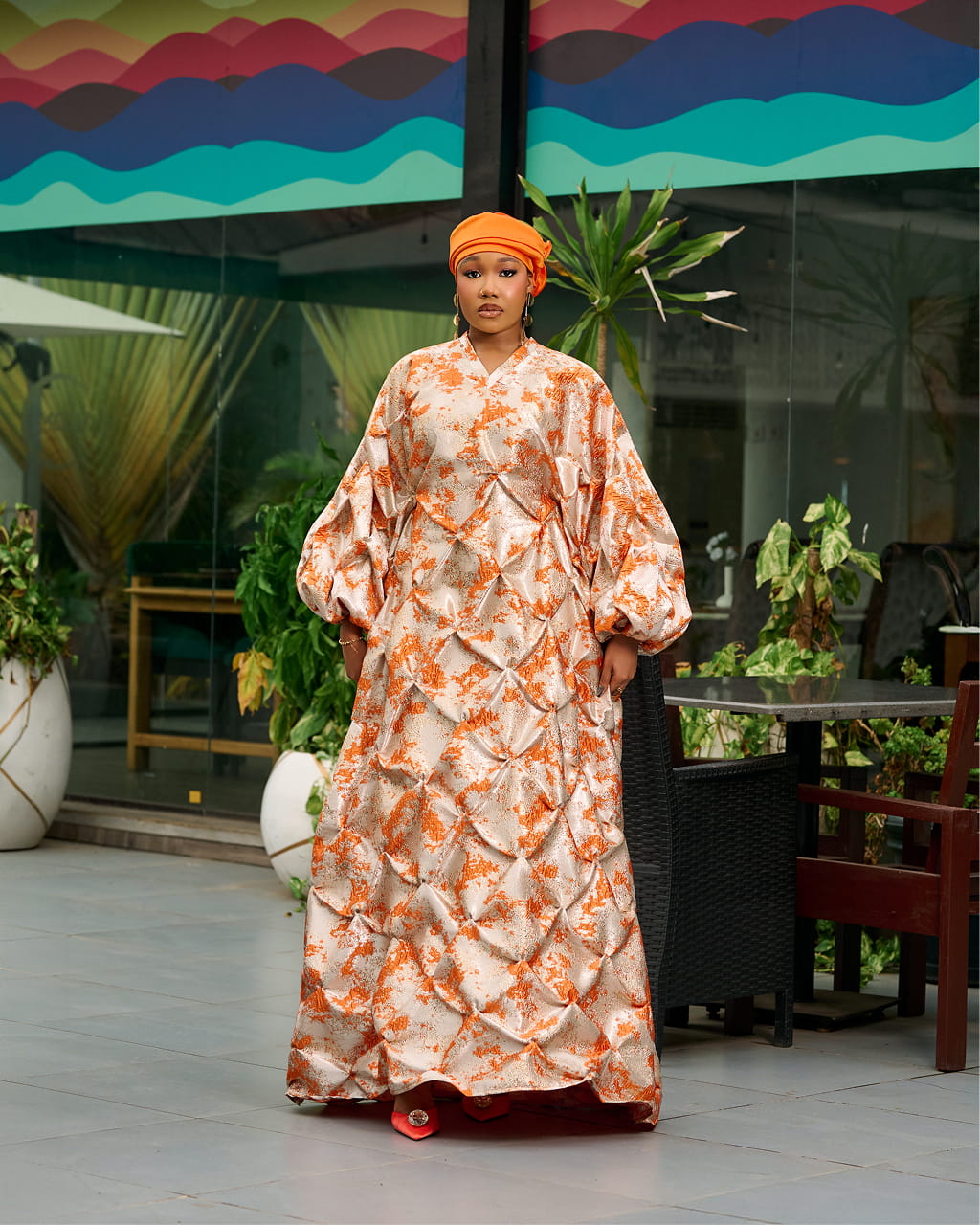GIP_471 1 Zain Damask Boubou in Orange - Image 1