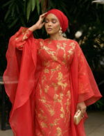 Farah Brocade Set in Coral Red  - Image 5
