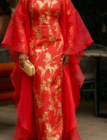 Farah Brocade Set in Coral Red  - Image 4