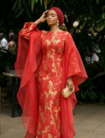 Farah Brocade Set in Coral Red  - Image 2