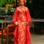 Farah Brocade Set in Coral Red 