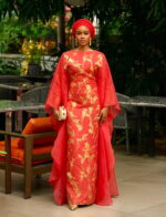 Farah Brocade Set in Coral Red 