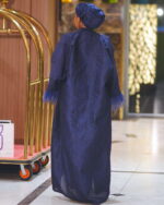 Malikah Feather Brocade Dress Set – Navy Blue