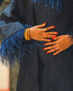 Malikah Feather Brocade Dress Set – Navy Blue