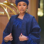 Malikah Feather Brocade Dress Set – Navy Blue