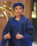 Malikah Feather Brocade Dress Set – Navy Blue