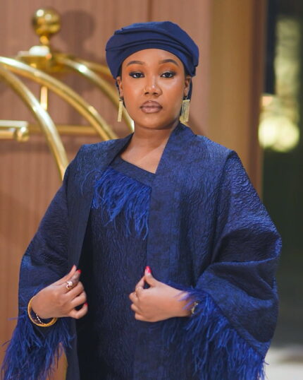 Malikah Feather Brocade Dress Set – Navy Blue