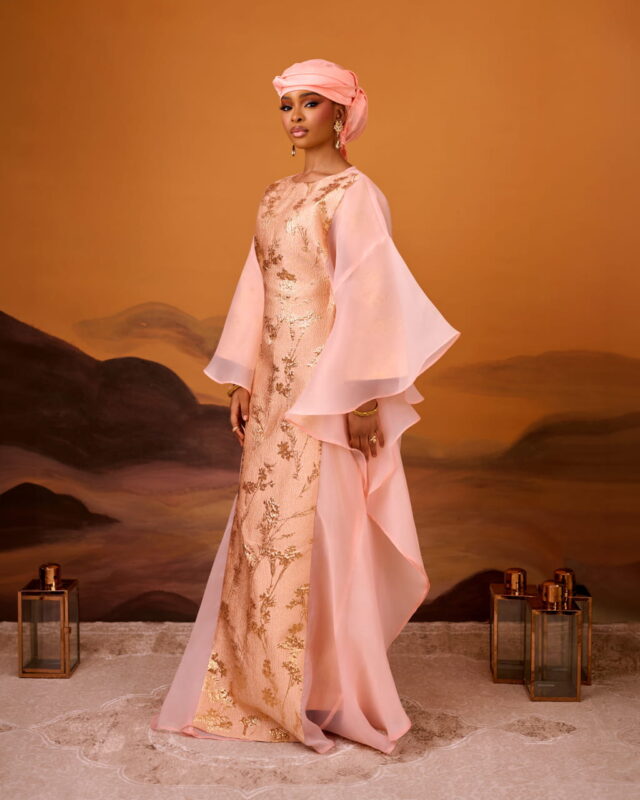 Farah Brocade Boubou Peach 1