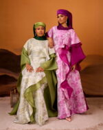Zayn Jacquard Gown in Pink Magenta and Sage Green 1