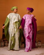 Zayn Jacquard Gown in Pink Magenta and Sage Green 2