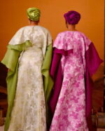 Zayn Jacquard Gown in Pink Magenta and Sage Green 3