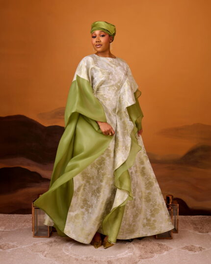 Zayn Jacquard Gown in Sage Green 1